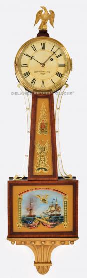 A Waltham wall timepiece or banjo clock retailed by the Boston Retail firm of SHREVE, CRUMP & LOW CO. Wasp and Reindeer glass. 219104.