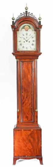 Samuel Rogers of Plymouth and or Bridgewater, Massachusetts. A cross banded mahogany grandfather clock. VV-131.