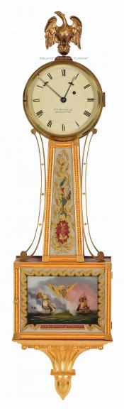 Ted Burleigh banjo clock, gilded rope case. 219081.