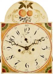 A colorful unsigned cherry case tall clock dial. 221034A.