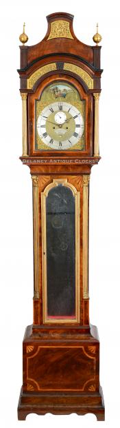 James Fenton, London inlaid mahogany tall case clock with an arched dial and automated rocking ship display. 223333.