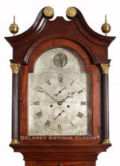 Richard Cofsins (Coffins) Crewkerne, England. Mahogany case clock features an automated Cronus dial. PP-119.