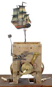 Edward Moulton of Saco, Maine tall clock movement with rocking shipl. CCC-64.