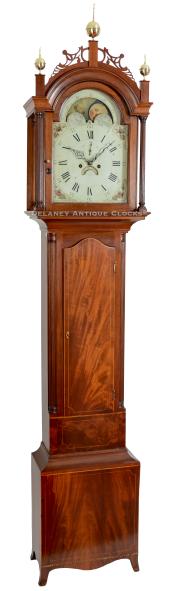 Sibley & Marble of New Haven, Connecticut. An inalid mahogany case tall clock. 219133.