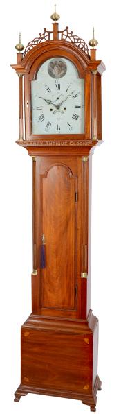 Ephraim Willard's tribute to George Washington. This Boston, Massachusetts, inlaid mahogany case tall clock, a significant piece of history, features George Washington's portrait on  the dial. DDD-42.