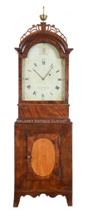 David Williams of Newport, Rhode Island. A mahogany case highlight with inlays shelf clock. 225009. Delaney Antique Clocks.