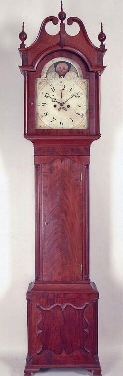 A Federal period mahogany tall case clock of Pennsylvania origin. Possibly Luzerne County.