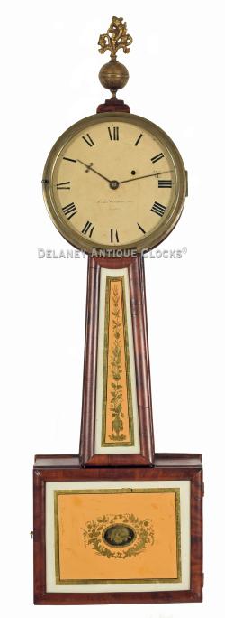 This Federal Massachusetts wall Timepiece or "Banjo clock" was made by the partnership of Simon Willard & Son in Boston, MA, circa 1825. This example is signed and numbered on the dial, "No. 4560." 219134.