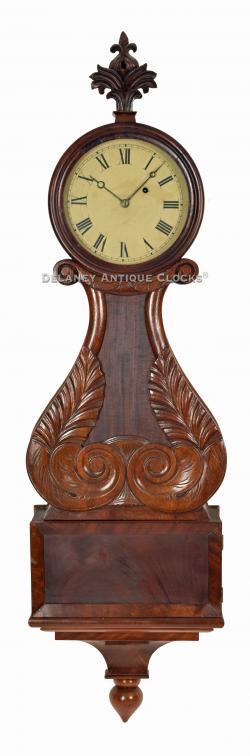 This is a fine mahogany cased lyre from wall clock or timepiece made in Boston, Massachusetts, circa 1835. This clock is not signed. 223330.