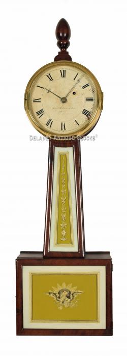 This Federal Massachusetts wall Timepiece or "Banjo clock" was made by the partnership of Simon Willard & Son in Boston, Mass circa 1825. This example is signed and numbered on the dial, "No. 4611." 221215.