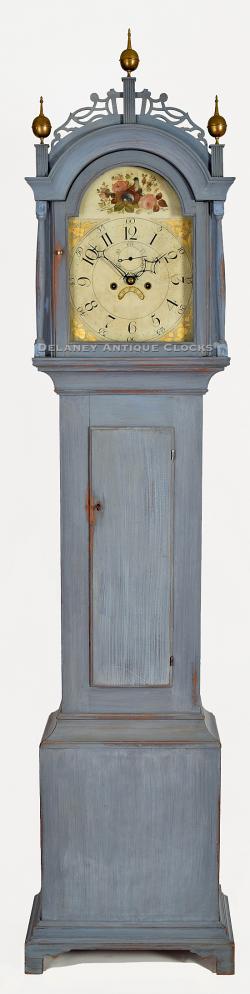 A New England tall clock. The pine case painted in blue milk paint. 214219