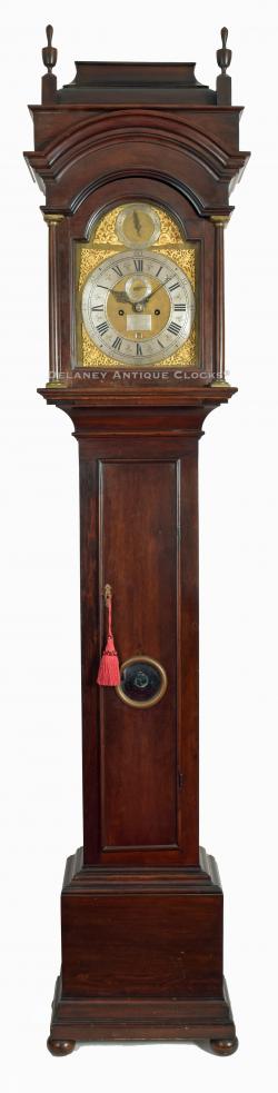 A Rare Queen Anne Mahogany Tall Case Clock, by William Claggett, of Newport, Rhode Island, made circa 1760. 222088.