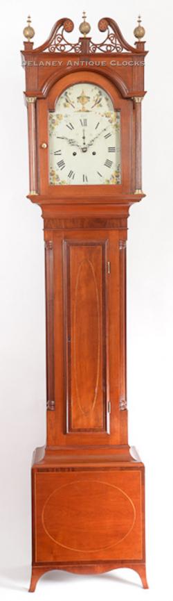 Philander Noble of Westfield, Massachusetts. An inlaid cherry case tall clock. 216039.