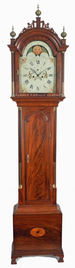 Boston or Roxbury, Massachusetts. An inlaid mahogany cased tall clock with lunar calendar dial. 220061