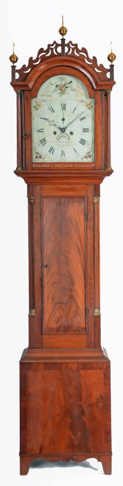 Ezra Batchelder of Danvers, Massachusetts. Captain Thomas Cheever's cross-banded mahogany case tall clock. 216057.