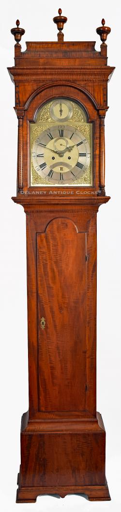 Isaac Pearson of Burlington, New Jersey. A tiger maple tall cased clock. Considered by many to be New Jersey's first Clockmaker. ZZ-51.