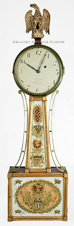 This is a fine Federal Massachusetts Wall Timepiece or Banjo Clock. It was made in Concord, Massachusetts by Lemuel Curtis. 217104.