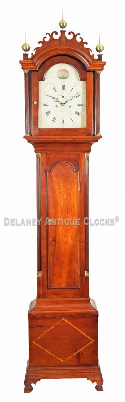 Nathan Hale working in Windsor, Vermont. An inlaid cherry case tall clock. 220107.