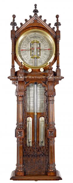 This is Admiral Fitzroy's Royal Polytechnic Barometer. "Joseph Davis & Co." This example is the best that I have seen. The elaborately carved oak case is second to none, and the color is superb. 223001.