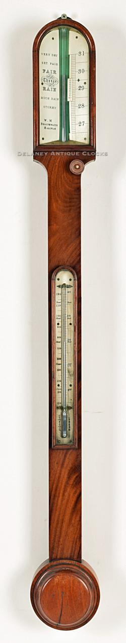 William Braithwaite of Halifax, England. A good quality, mid-19th Century figured mahogany stick barometer in original condition. VV-50.