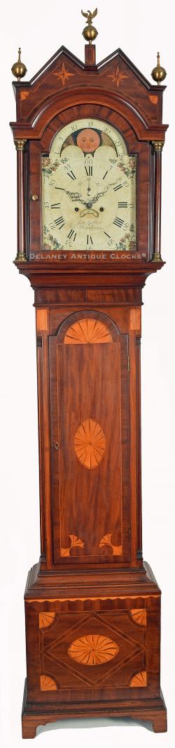 Luther Goddard of Shrewsbury, Massachusetts. An inlaid mahogany cased tall case clock of an unusual design. 220005.