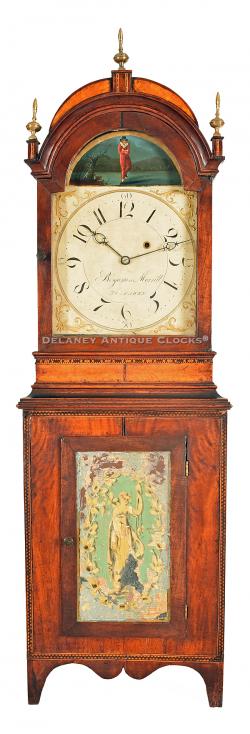 Benjamin Morrill of Boscawen, New Hampshire. An inlaid mahogany case shelf clock. 26230.
