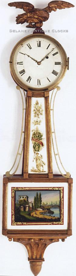 Oliver Gerrish of Portland, Maine circa 1826. A superb Federal period wall time piece or banjo clock. UU-49.