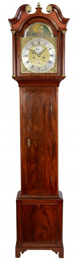 William Pearce, Plymouth, England. A mahogany case tall clock with automated dial featuring a rocking ship. 223011.