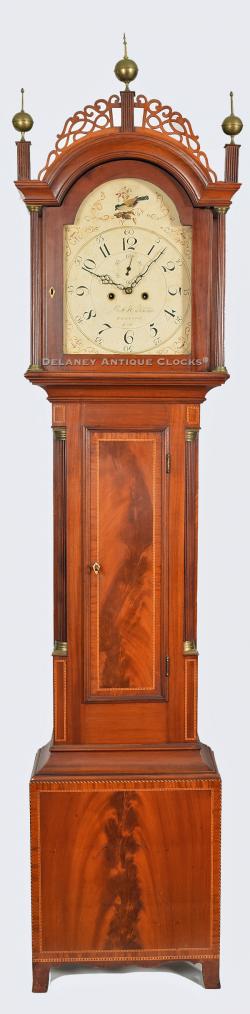 Abel Hutchins of Concord, New Hampshire. A fine inlaid mahogany case tall. 210064.