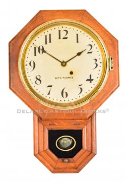 Seth Thomas School Clock. A 12 Inch Drop Octagon in oak. 222139. 