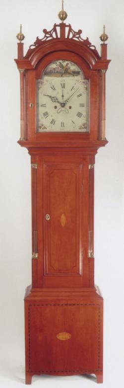 A wonderful inlaid birch case tall clock of Central New Hampshire origin.