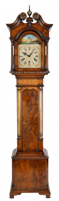 Rocking ship Grandmother clock (57.5 inches tall) with three-train quarter-striking movement. English made, circa 1960. 223328.