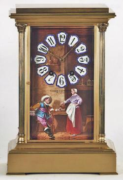 French Brass Shelf Clock with Porcelain Panels and dial signed Mermod Jaccard & Co., St. Louis & Paris. 213114.