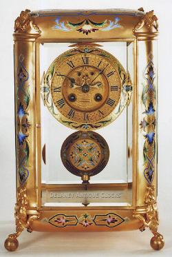 Samuel Marti enamel decorated crystal regulator shelf clock. This clock is a must see. 214017.