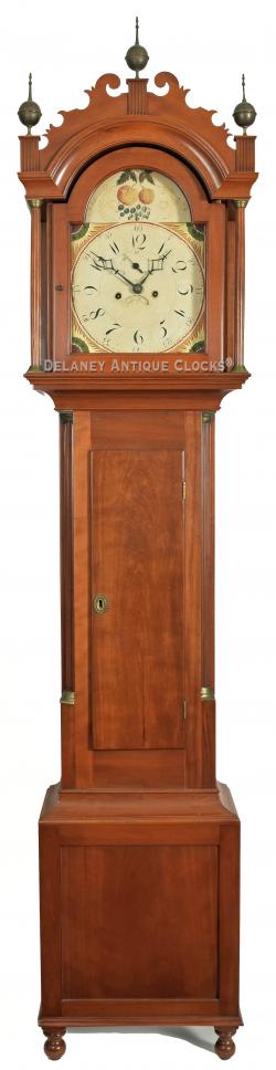 A colorful unsigned cherry case tall clock. Possibly Rochester, New Hampshire origin. 221034A.