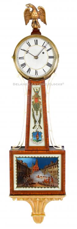 A Waltham wall timepiece or banjo clock. Boston Massacre. 223015.