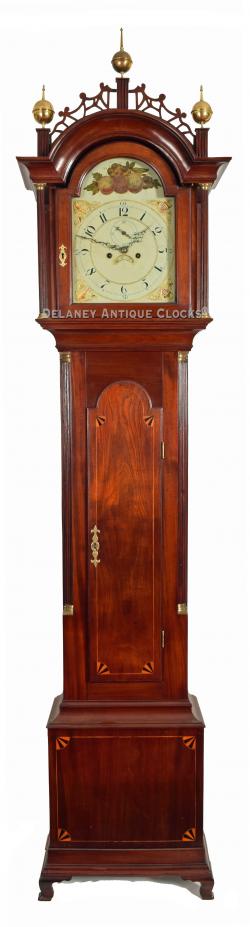 Massachusetts origin. An inlaid mahogany tall case clock. 210051.