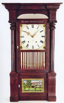 Charles Kirk of Bristol, Conn. A musical shelf clock. Over sized Empire case. TT-67.