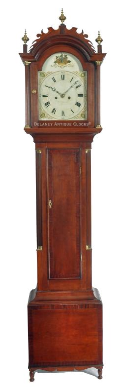 John Kennard of Newfields, New Hampshire. A cherry case tall clock with mahogany cross-banding. RR-62.