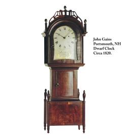 John Gains of Portsmouth, New Hampshire. Dwarf Clock standing only 42 inches tall.