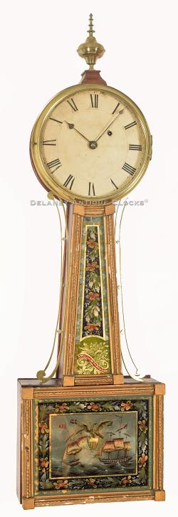Aaron Willard Jr., of Boston, Massachusetts. A gilt frame wall timepiece or banjo clock with lower tablet depicting the naval battle between the Hornet and Peacock. AAA18